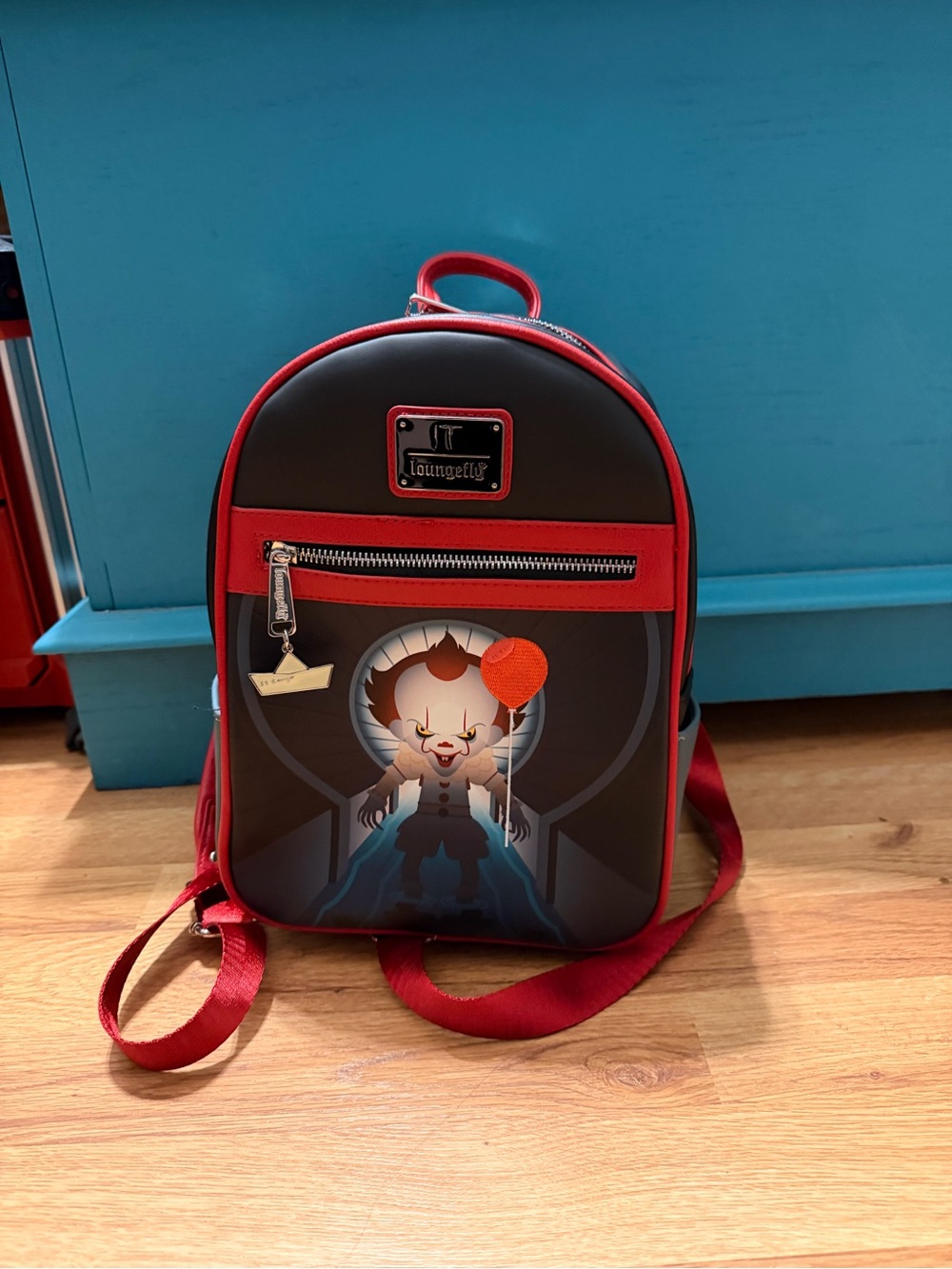 Loungefly Black & Red Pennywise Mini Backpack with Balloon Charm